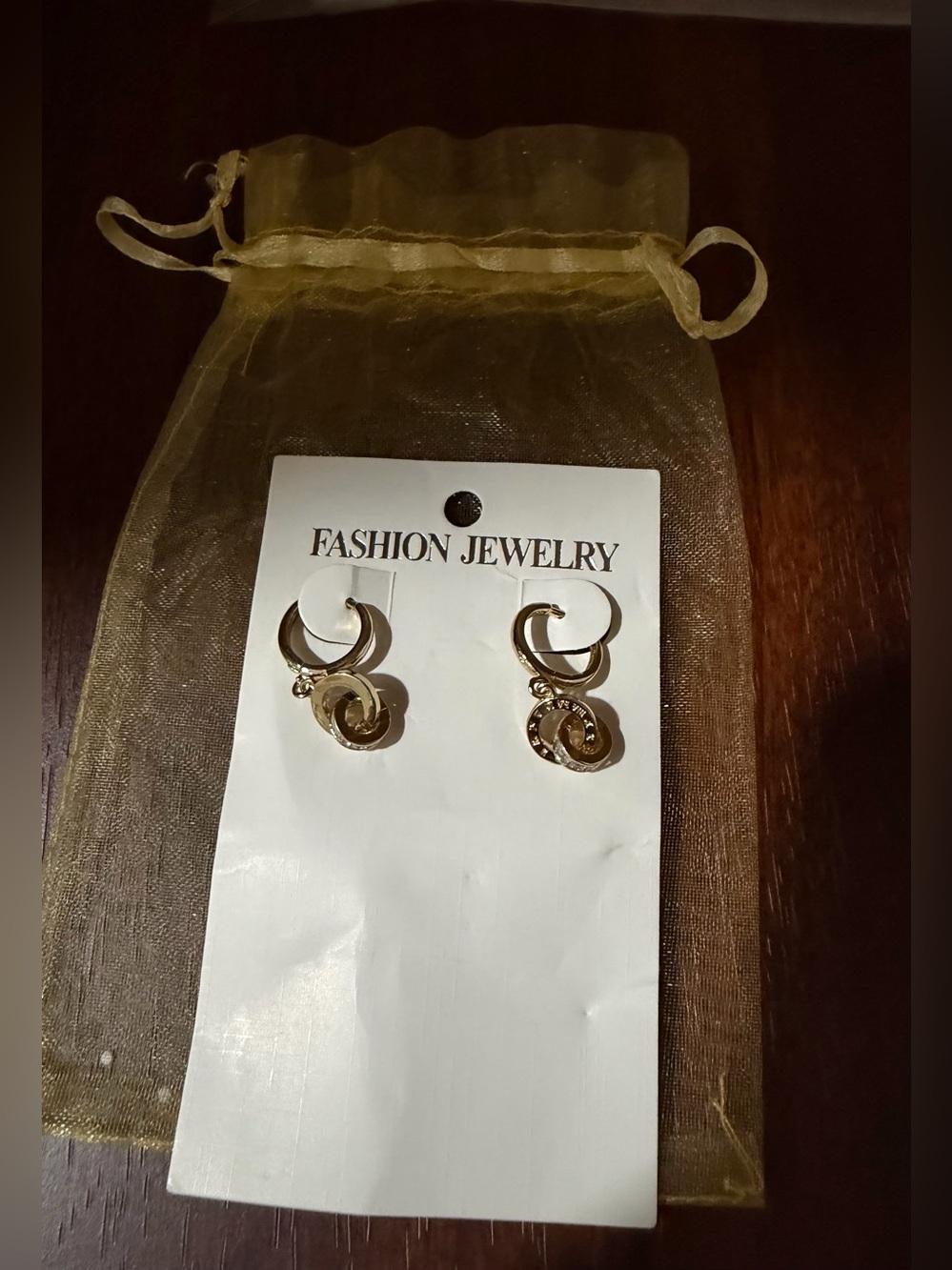 Gold-Tone Hoop Drop Earrings / rhinestone NWT